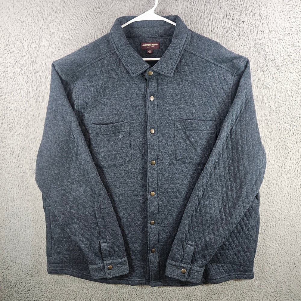 Johnston & Murphy Mens XXL‎ Gray Quilted Snap Front Shirt Jacket Shacket